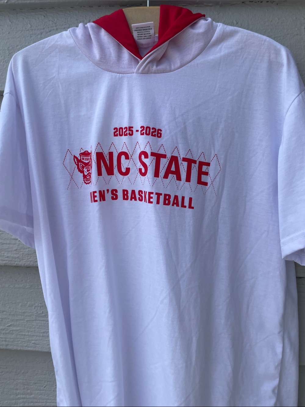 NC STATE White/Red Basketball Hooded Tee